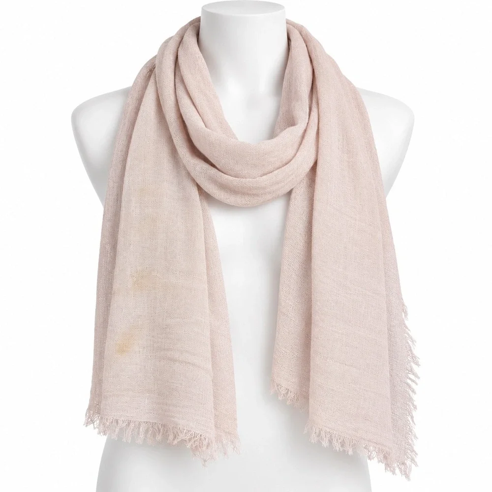 Lane Bryant Scarf Women One Size Pink Solid Minimalist Frayed Fringe Open Weave